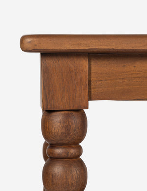 Close up of the Foxton beaded turned wood low bookcase