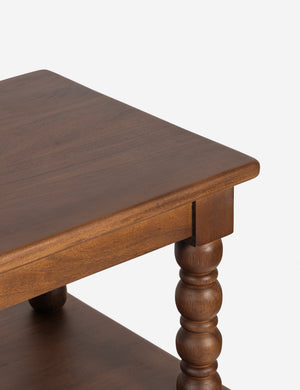 Close up of the top corner of the Foxton beaded turned wood low bookcase