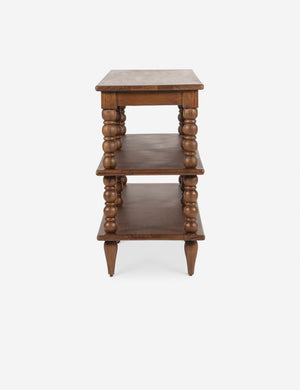 Side profile of the Foxton beaded turned wood low bookcase