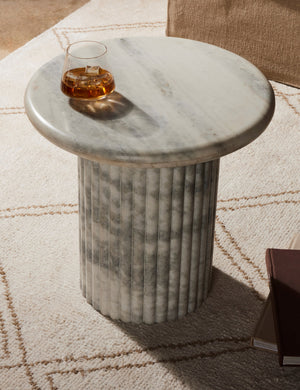 Mercer Round Side Table : White Marble