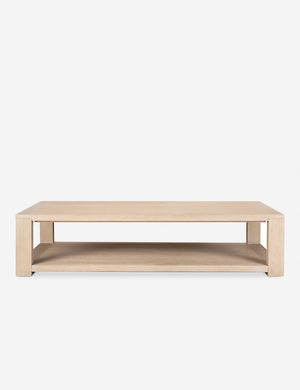 Front view of the Kristoff bleached oak minimalist rectangle coffee table.