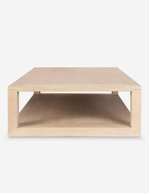 Side view of the Kristoff bleached oak minimalist rectangle coffee table.