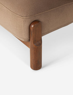 Close up view of the Furst sculptural upholstered barrel back accent chair in taupe velvet.