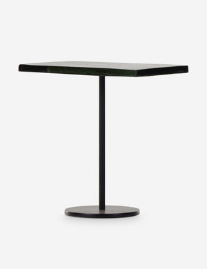 Angled view of the Bergen retro iron frame and glass top side table.