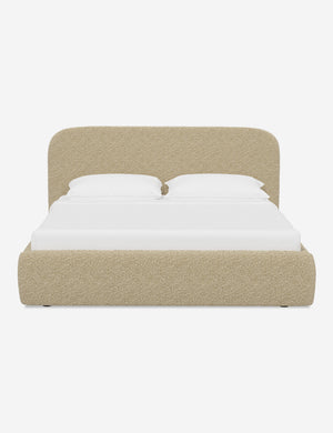 Nabiha upholstered Buff Boucle platform bed with a rounded headboard