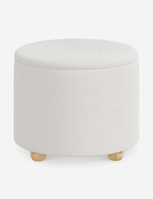 Kamila Snow White Velvet 24-inch round ottoman with storage space and pinewood feet