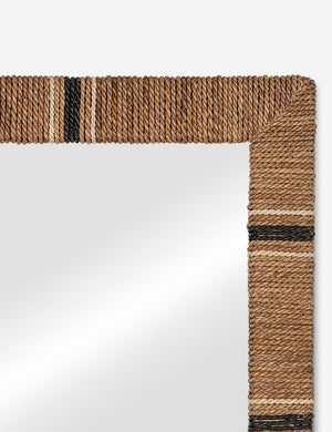 Close up of the Liezel multicolor jute wrapped decorative wall mirror.