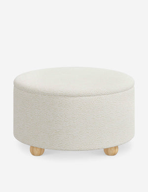 Kamila Cream Sherpa 34-inch round ottoman with storage space and pinewood feet