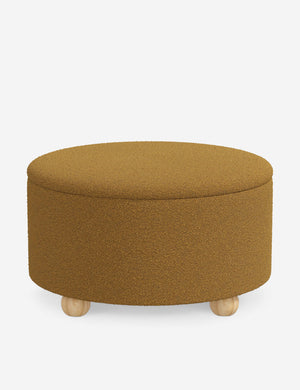 Kamila Ochre Performance Basketweave 34-inch round ottoman with storage space and pinewood feet