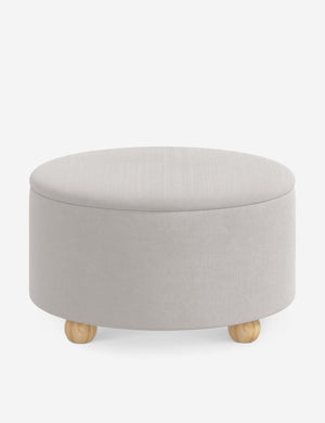 Kamila Mineral Gray Velvet 34-inch round ottoman with storage space and pinewood feet