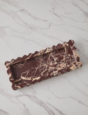 512 long scalloped decorative tray in cherry marble