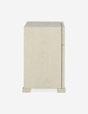 Side profile of the Back of the Beck grooved light wood nightstand.