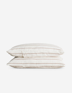 Set of two european flax linen cedar orange striped pillowcases by cultiver