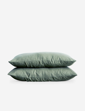 Set of two european flax linen sage green pillowcases by cultiver