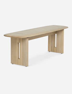 Angled view of the Henrik light wood bench