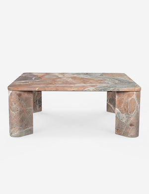 Side view of Cato solid marble square coffee table in orange marble