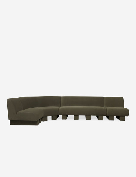 #color::Loden-velvet #configuration::left-facing #size::142-W | Lena left-facing gray velvet sectional sofa with upholstered beam legs.