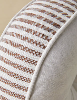 Close up of the Littu Indoor / Outdoor Striped Disc Pillow by Sarah Sherman Samuel in Brown