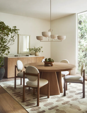 Dining room featuring the Yana hand-knotted organic pattern wool rug.