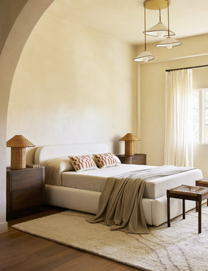 Mosaic Linen Lumbar Pillow by Elan Byrd styled in a bedroom.