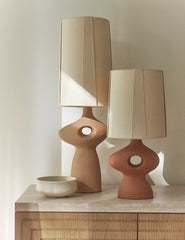 #color::rose #color::clay | Both styles of the Rhodes sculptural ceramic table lamp.
