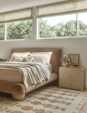 Bedroom featuring the Yana hand-knotted organic pattern wool rug.