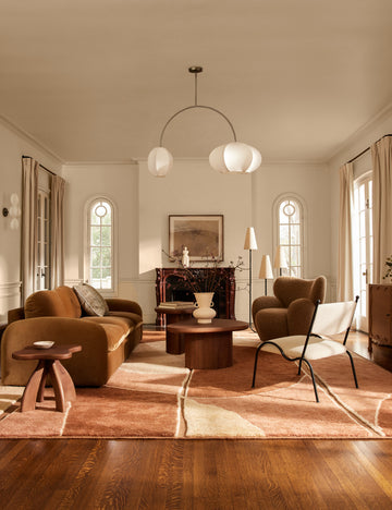 #size::6--x-9- #size::8--x-10- #size::9--x-12- #size::10--x-14- #size::12--x-15- | Living room featuring the Amalfi Modern Organic Hand-Knotted Wool Rug by Aimee Song
