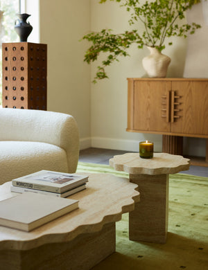 Open Box: Scalloped Indoor / Outdoor Side Table, Beige Marble by Sarah Sherman Samuel