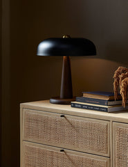 #color::bronze | Bozic seventies-inspired mushroom table lamp styled on a dresser