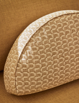 Close up of the Sweeney half-disc silhouette abstract print throw pillow.