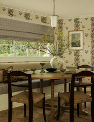 #color::cream-and-aged-brass #size::10-dia | Frederick tapered glass shade chain pendant light by Heidi Caillier hung over a dining table
