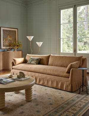 Portola Pleated Sofa : Chocolate Performance Linen / 72