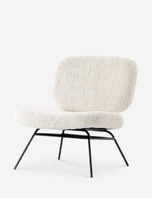 Angled view of the Amanda white plush upholstered accent chair