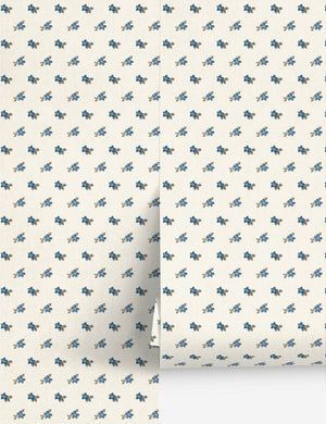 Anna Floral Grasscloth Wallpaper Swatch by Nathan Turner, Blue Brown