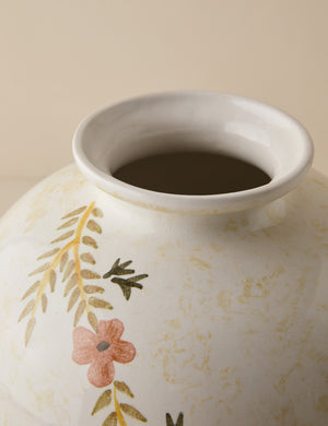 Close up of the top of the Bea floral motif ceramic vase by Heidi Caillier.