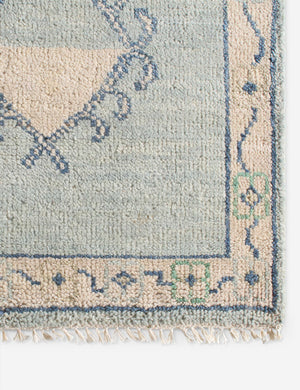 Corner details of the Berker turkish-inspired hand-knotted wool rug.