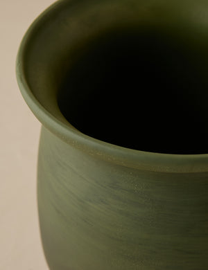 Close up of the top of the Campden matte green ceramic vase by Heidi Caillier.