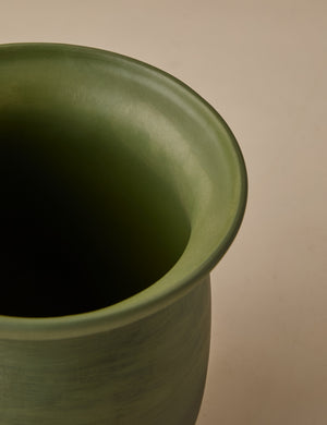 Close up of the Campden matte green ceramic vase by Heidi Caillier.