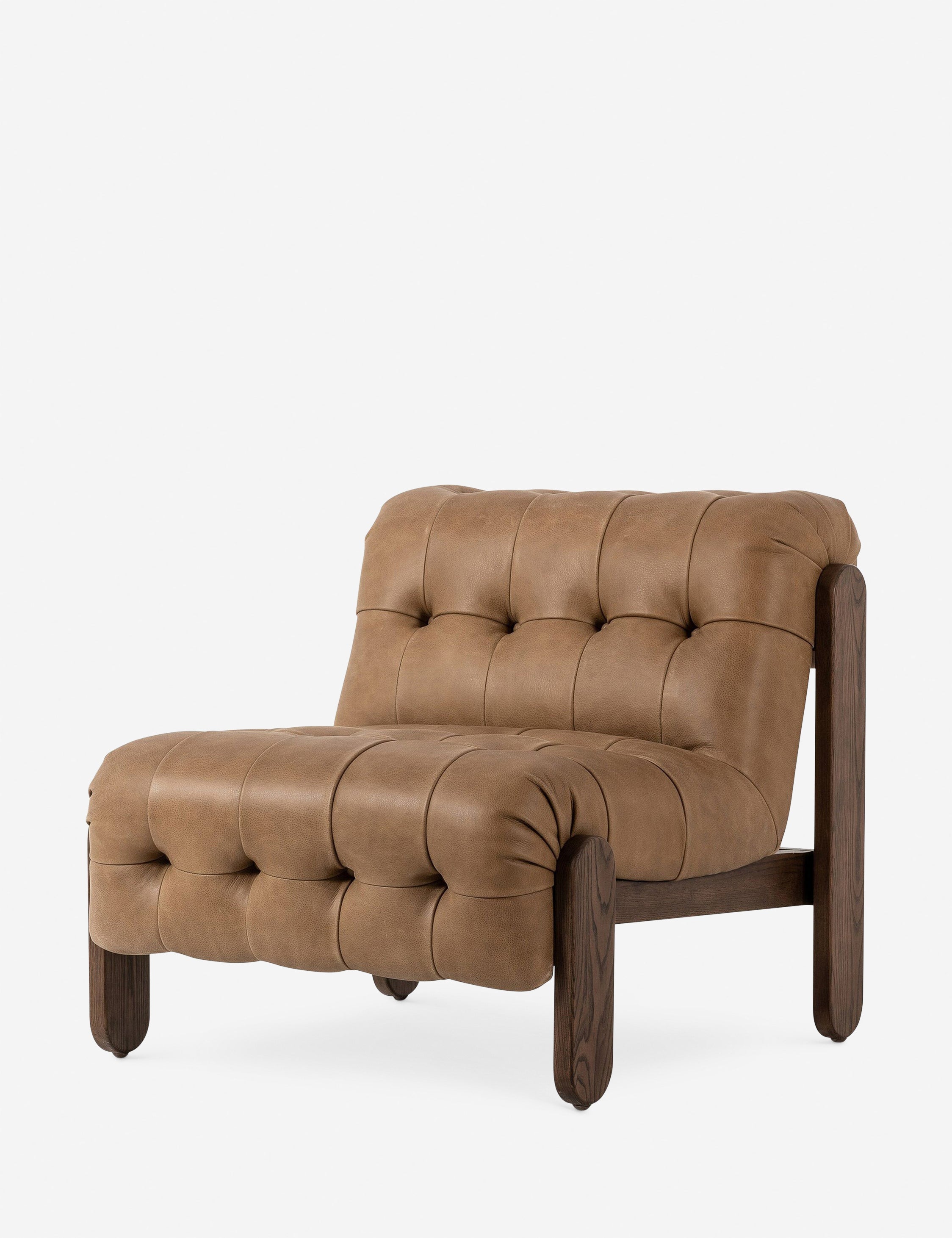 #color::tan-leather | Cantor button-tufted armless leather accent chair.