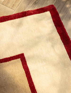 Close up of the corner of the Deller Hand-Loomed Wool Rug by Jake Arnold