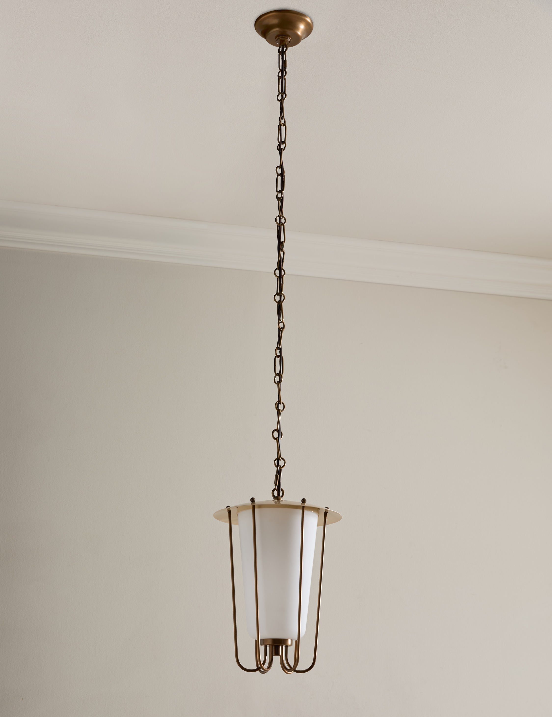 #color::cream-and-aged-brass #size::10-dia | Frederick tapered glass shade chain pendant light by Heidi Caillier