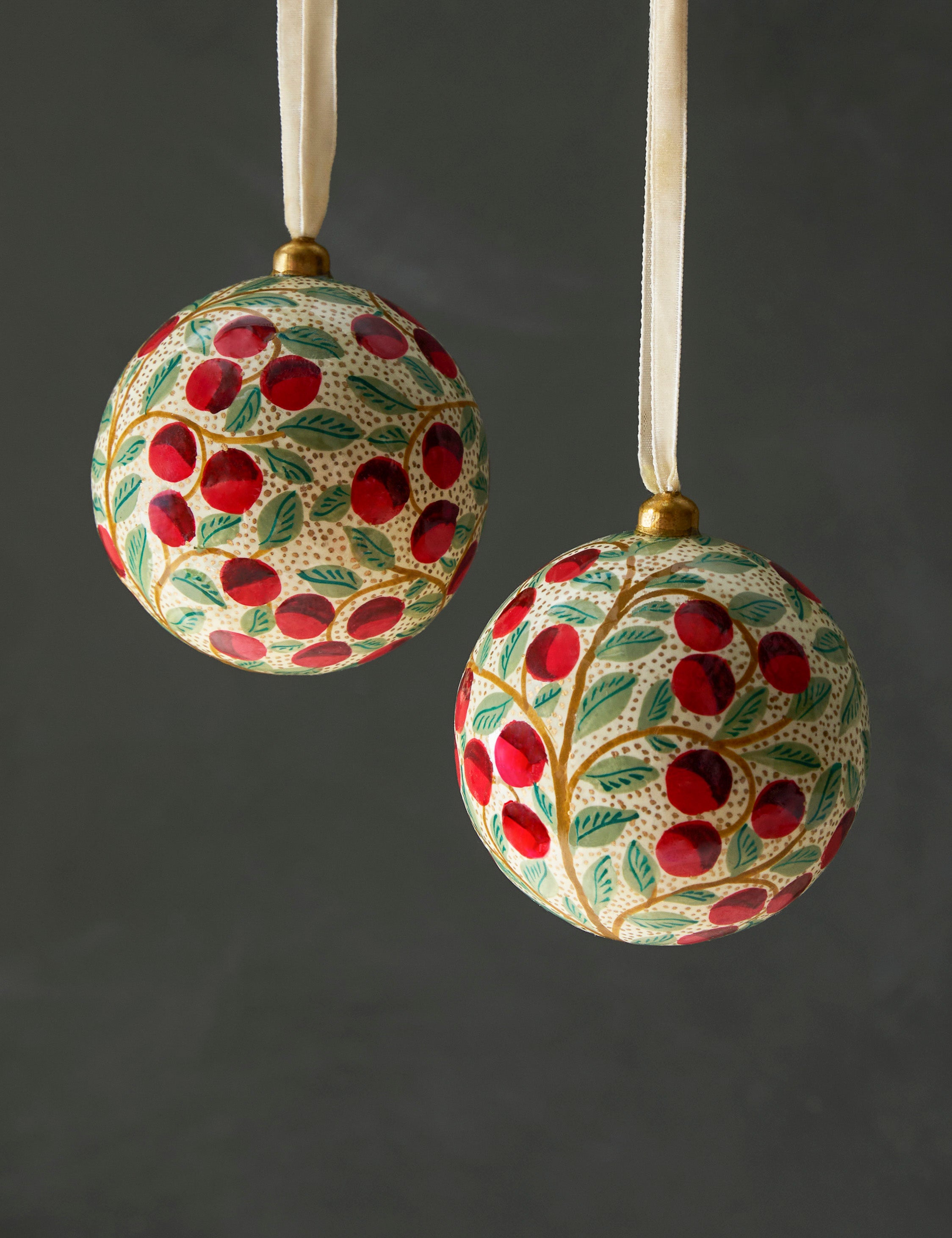 #style::cherries | Set of 2 Joelle paper mache ornaments