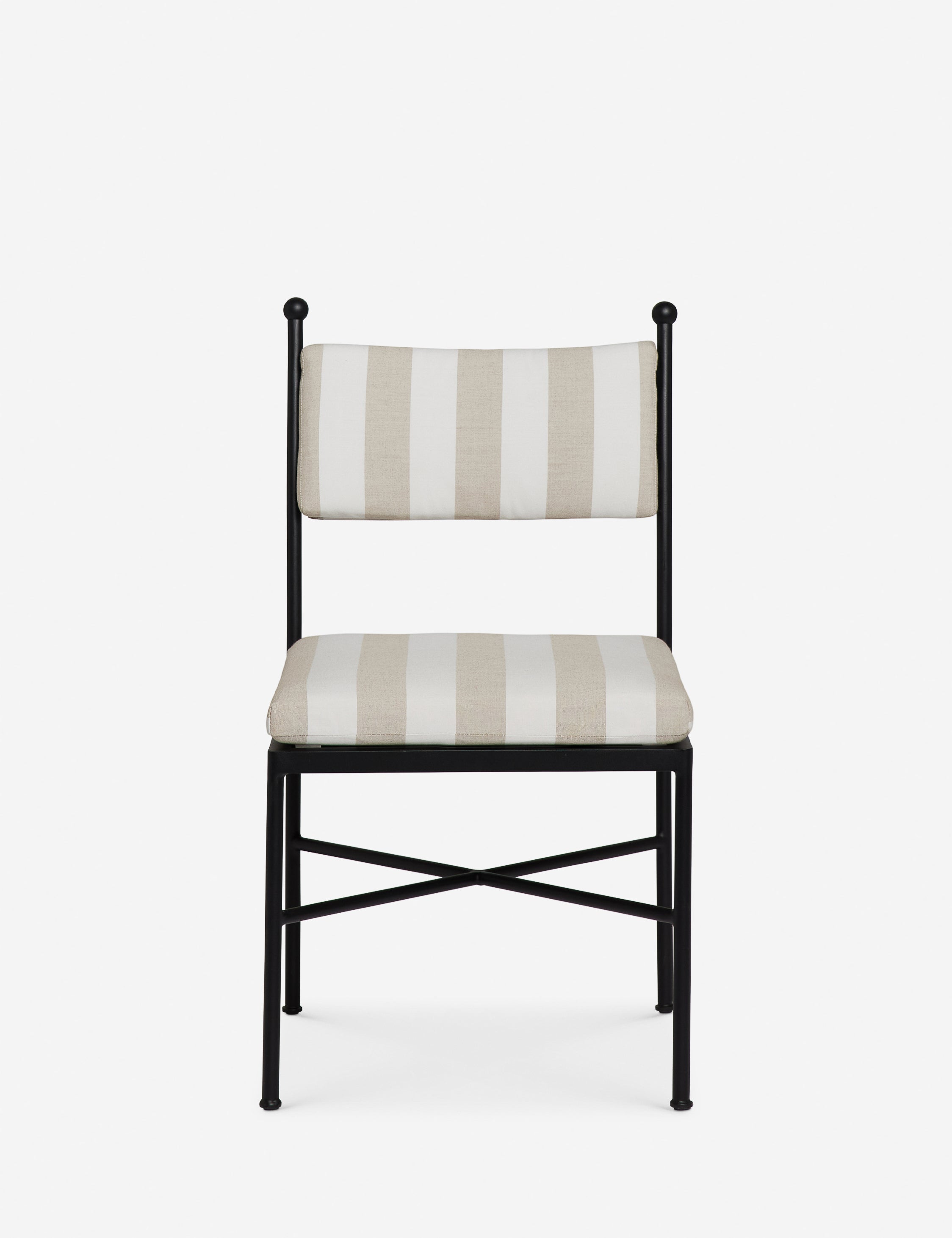 #color::natural-stripe | Leni black metal frame striped cushion outdoor dining chair