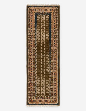 Manca traditional geometric motif hand-knotted wool runner rug.