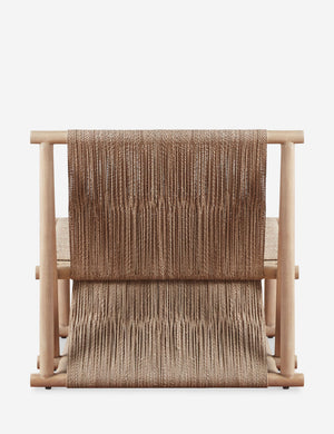 Back of the Maritza armless light wood and woven seagrass coastal style accent chair.