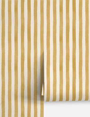 Painterly Stripe Wallpaper, by Sarah Sherman Samuel, Ochre - Swatch