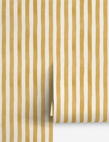 Painterly Stripe Wallpaper, by Sarah Sherman Samuel, Ochre - Swatch