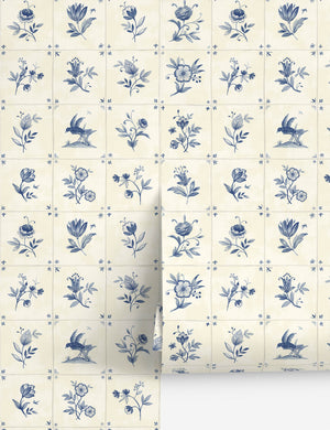 Azulejo Tile Textured Peel + Stick Wallpaper, Blue - Swatch