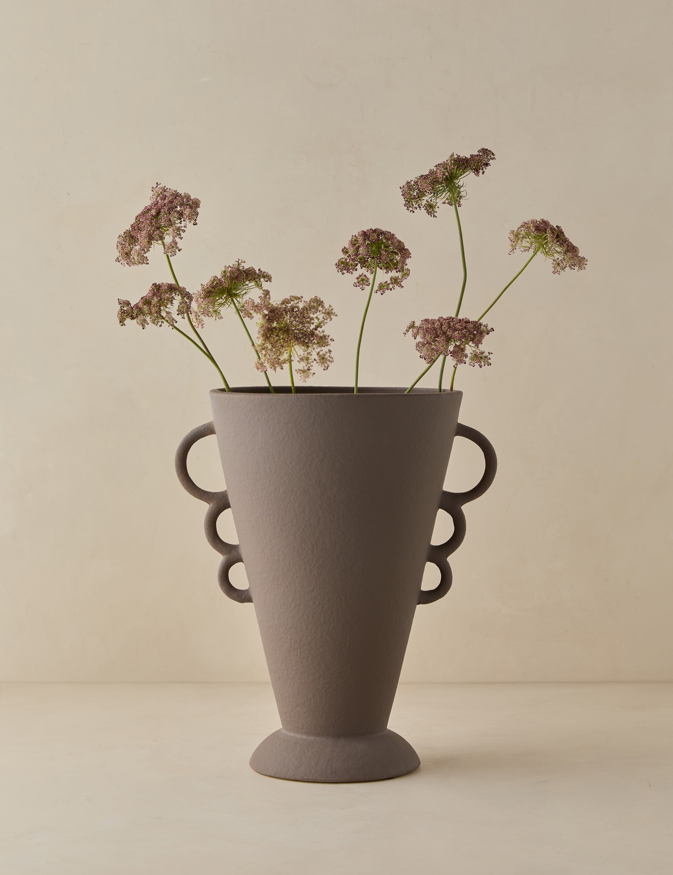 #color::cocoa #size::large | Panthea textural tapered loop handle ceramic vase by Aimee Song