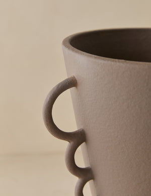 Close up view of the Panthea textural tapered loop handle ceramic vase by Aimee Song